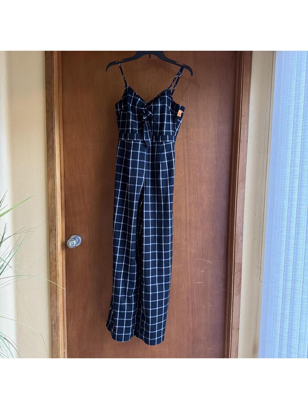 Romeo & Juliet Plaid Jumpsuit Black Womens Large Wide Leg